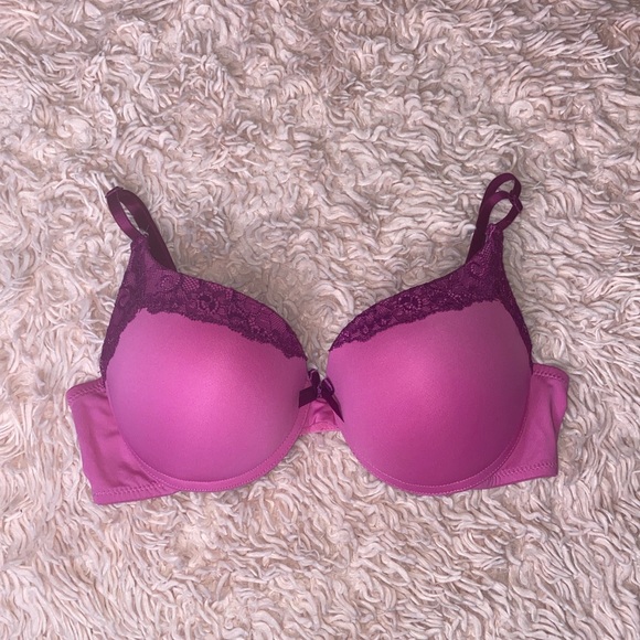 PINK & PURPLE LACE TRIM PUSH-UP BRA · SIZE 36B - Picture 5 of 5
